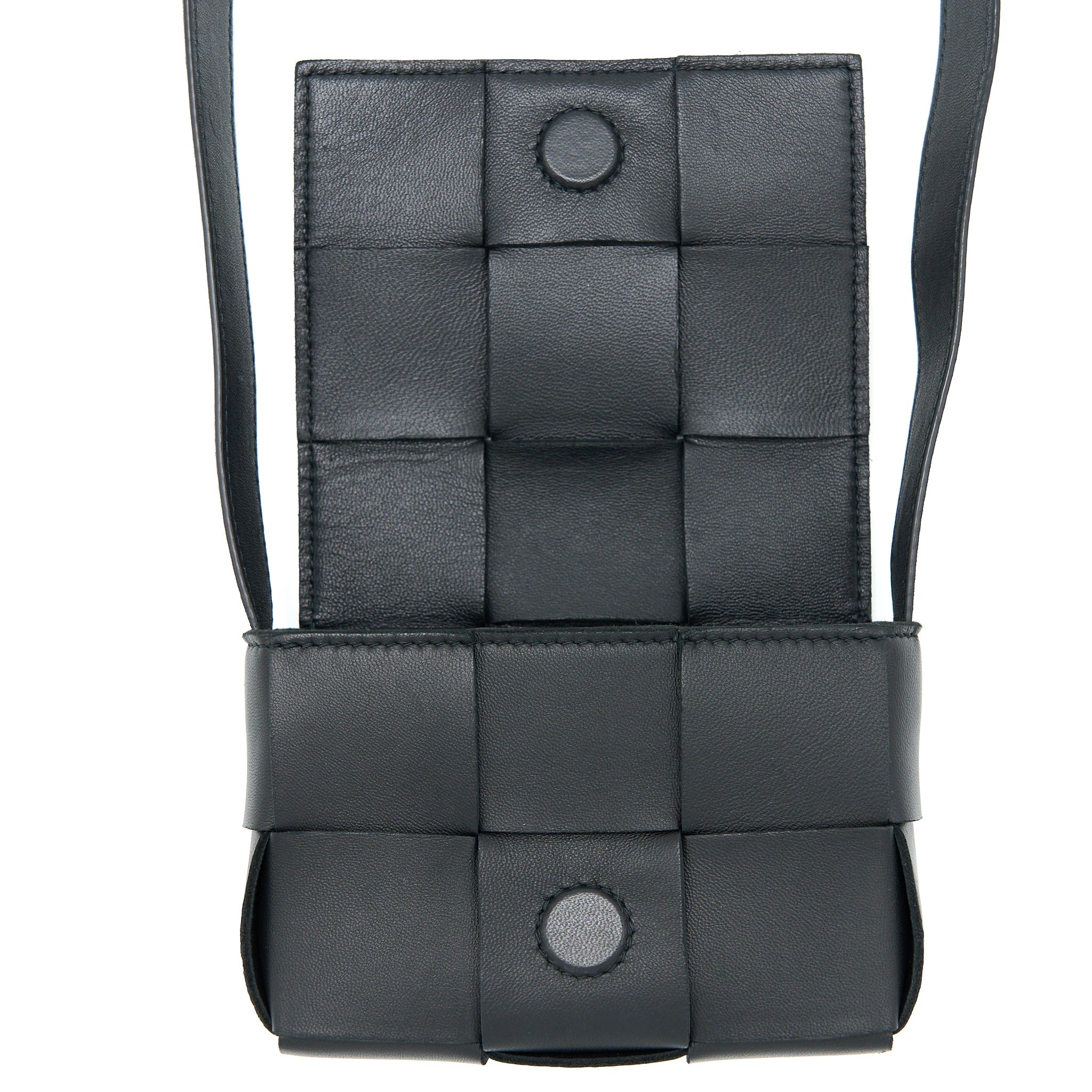 BOTTEGA VENETA MINI CASSETTE INTRECCIATO CROSSBODY BAG BLACK LGHW