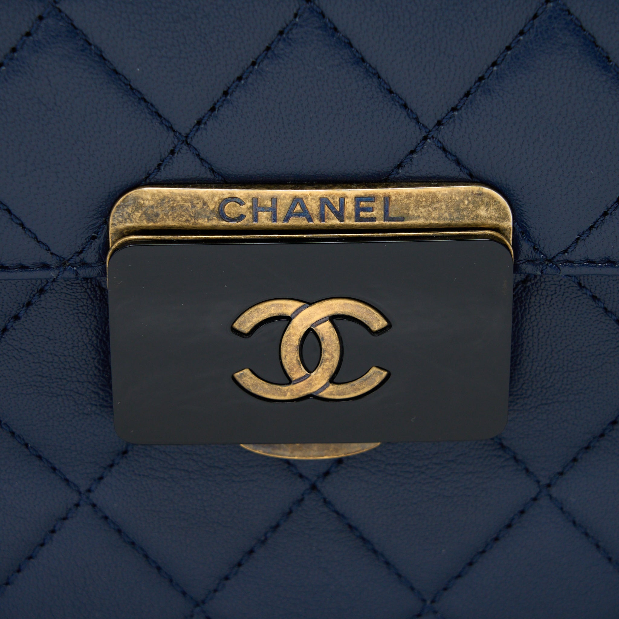 CHANEL QUILTED SHOULDER BAG GOATSKIN BLUE RUTHENIUM GHW