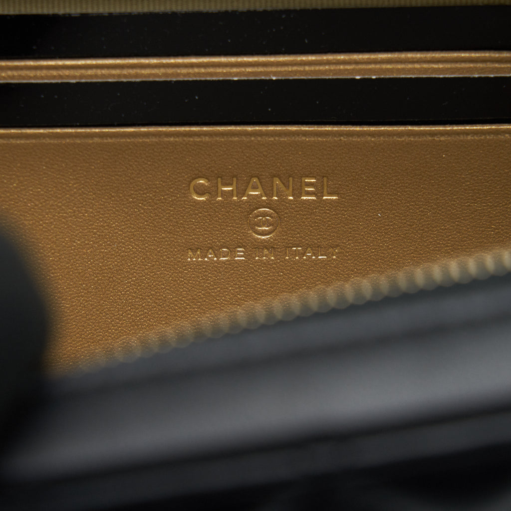 CHANEL 22C PEARL CRUSH MINI CAMERA CASE WITH CHAIN BLACK LAMBSKIN GHW