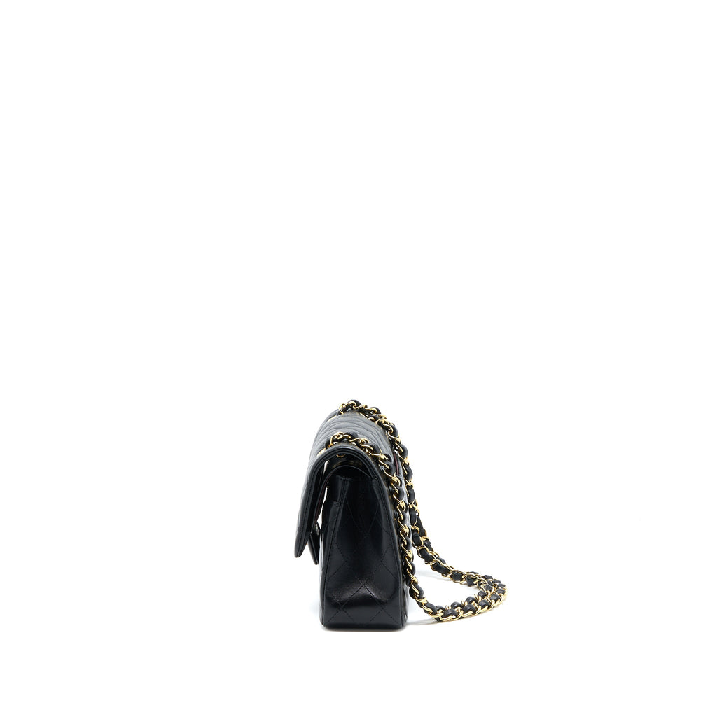 CHANEL SMALL CLASSIC DOUBLE FLAP BAG LAMBSKIN BLACK GHW (MICROCHIP)