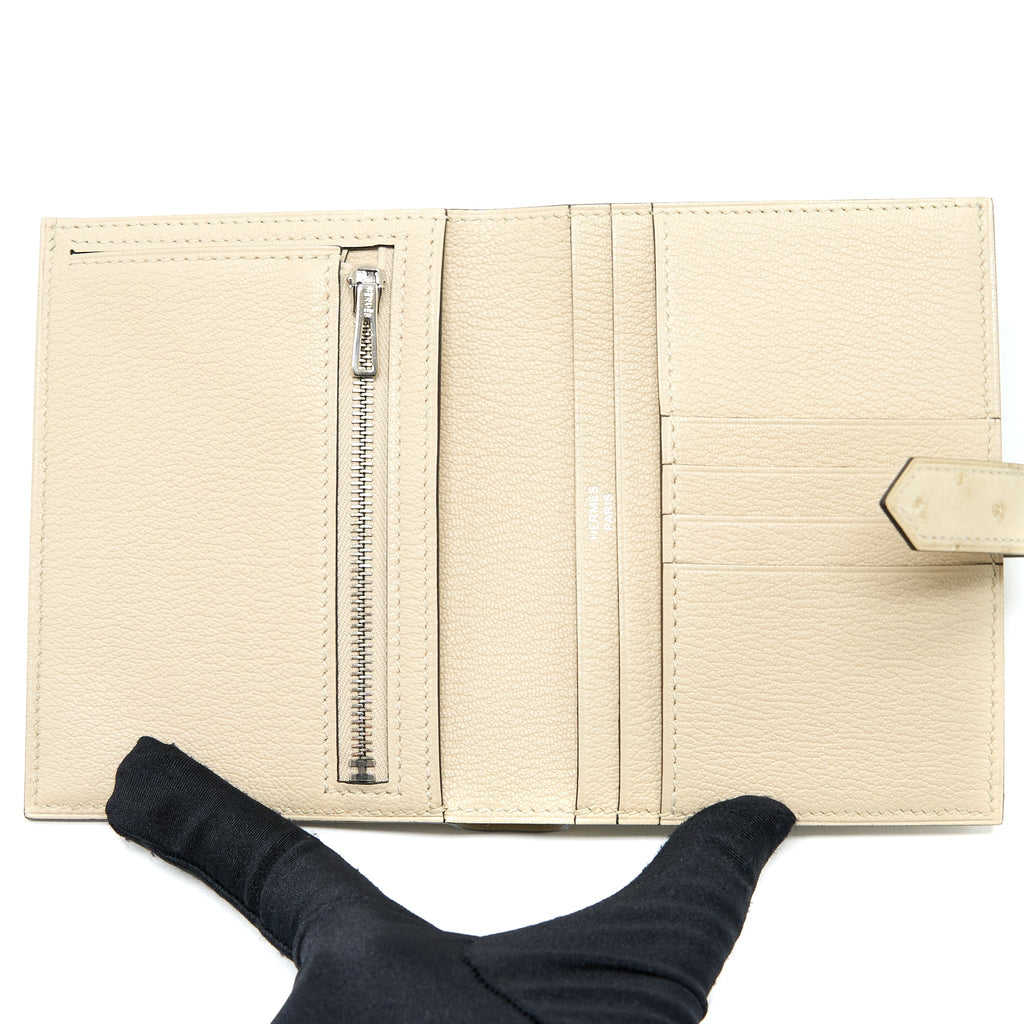 HERMES BEARN WALLET OSTRICH 3C PARCHEMIN SHW