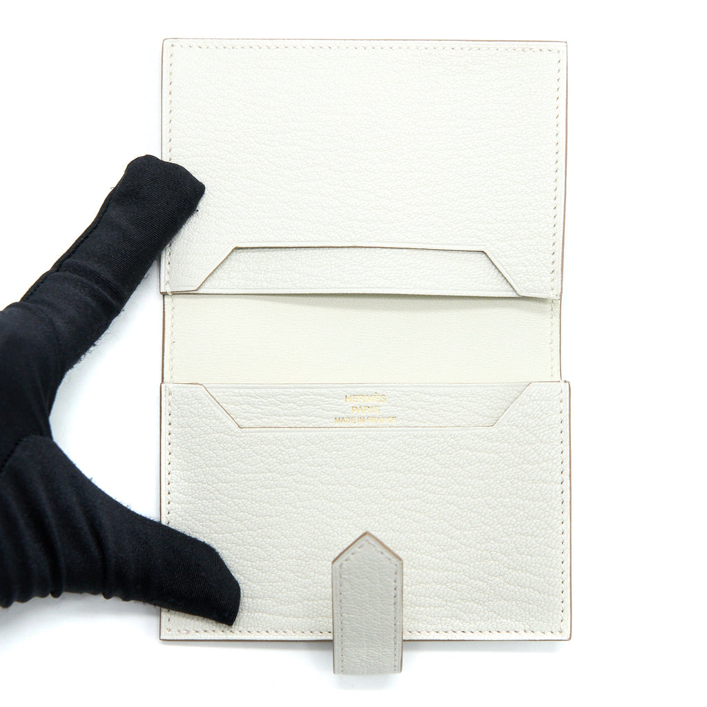HERMES BEARN CARD HOLDER MYSORE GOATSKIN MUSHROOM GHW
