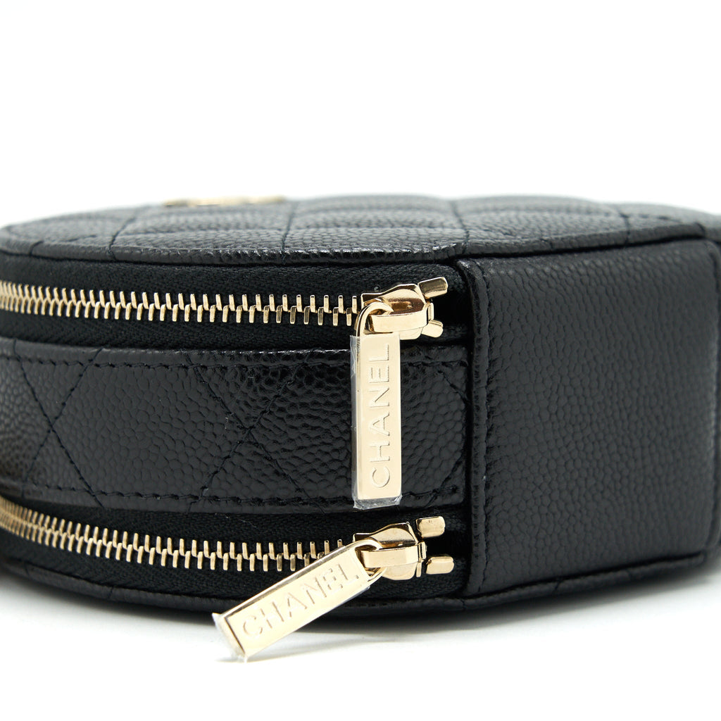 CHANEL 22C TOP HANDLE ROUND VANITY BLACK WITH CHAIN CAVIAR LGHW