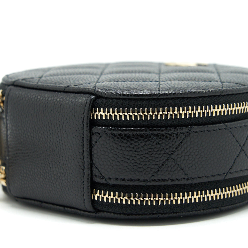 CHANEL 22C TOP HANDLE MINI ROUND VANITY ON CHAIN CAVIAR BLACK LGHW