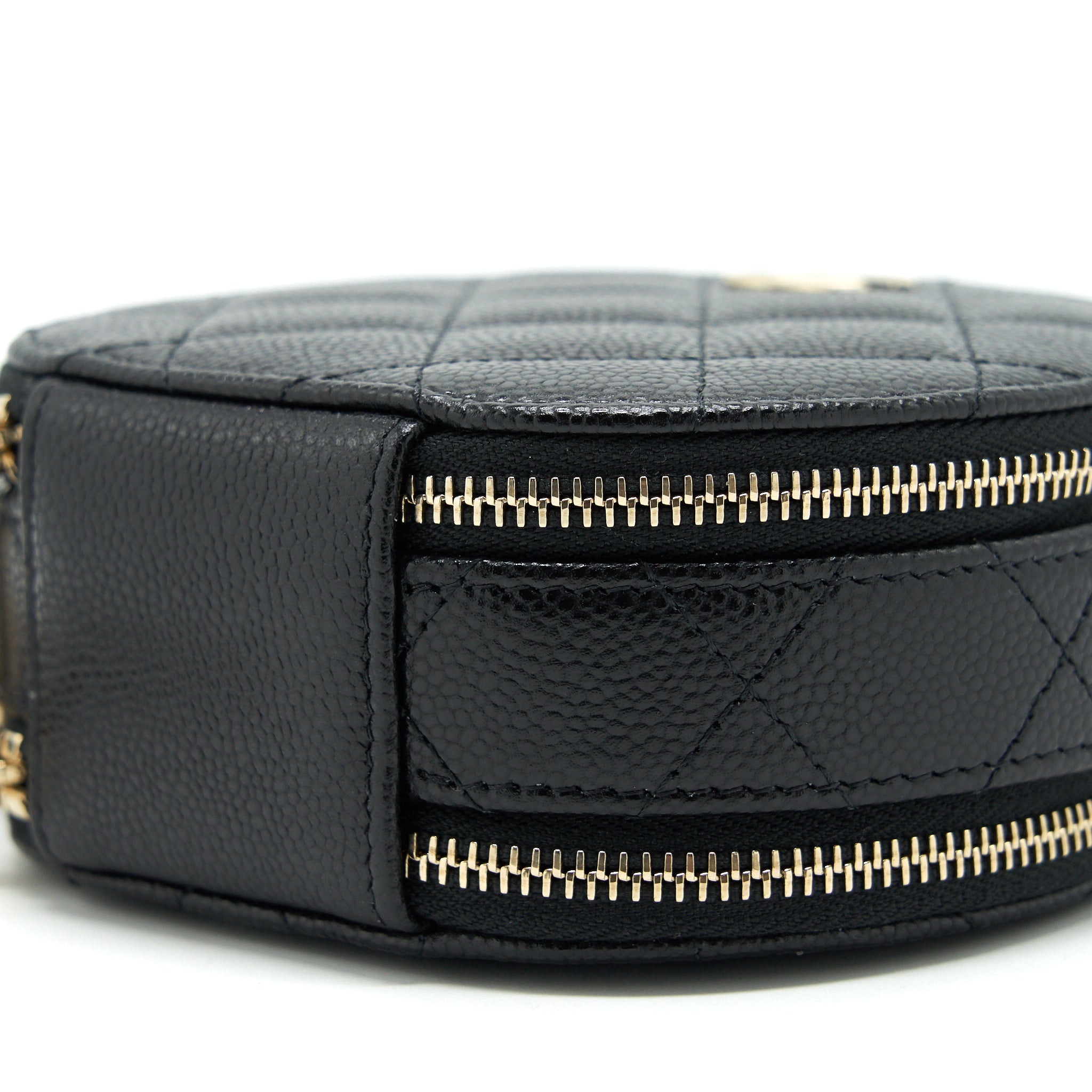 CHANEL 22C TOP HANDLE MINI ROUND VANITY ON CHAIN CAVIAR BLACK LGHW
