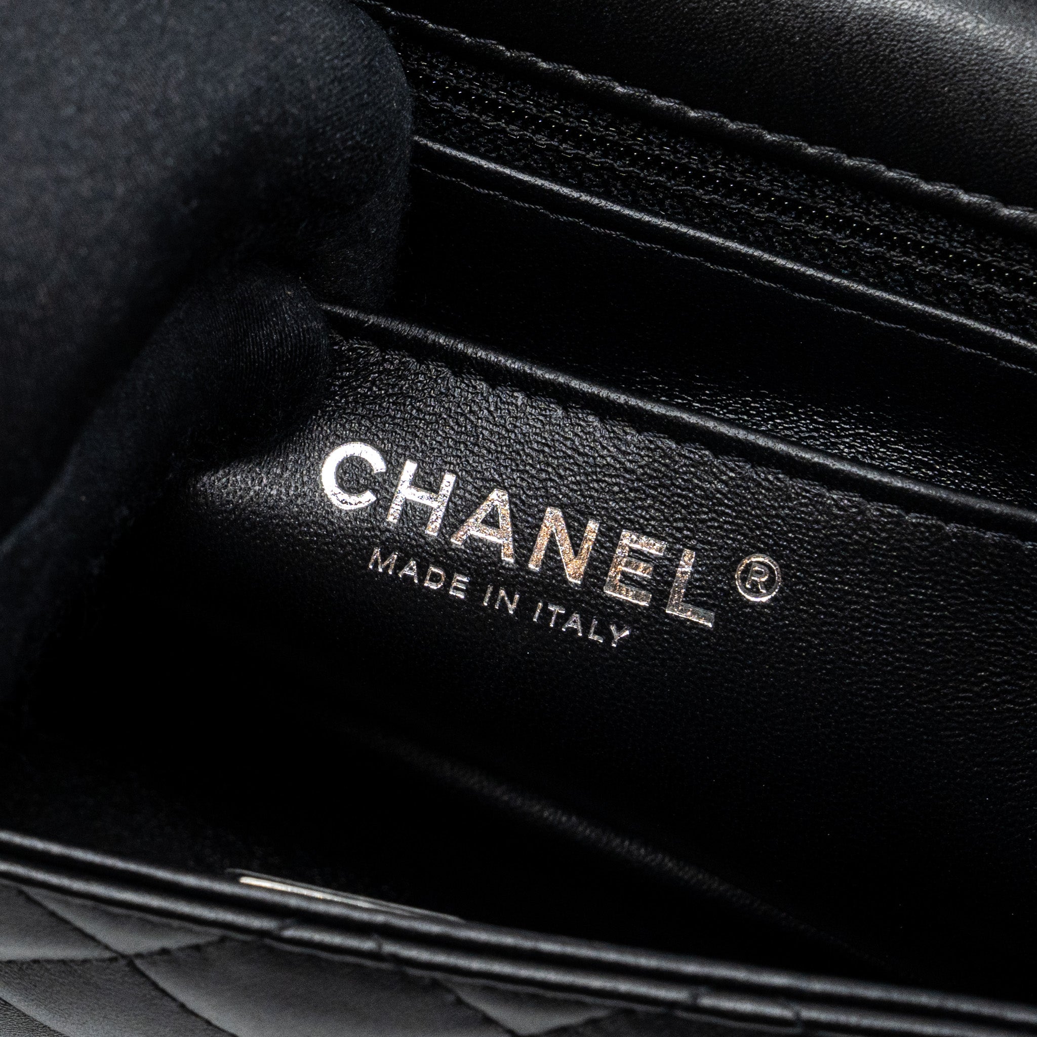CHANEL MINI SQUARE FLAP BAG LAMBSKIN BLACK SHW (MICROCHIP)