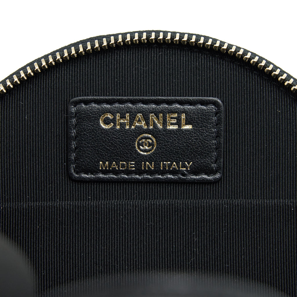 CHANEL 22C TOP HANDLE MINI ROUND VANITY ON CHAIN CAVIAR BLACK LGHW
