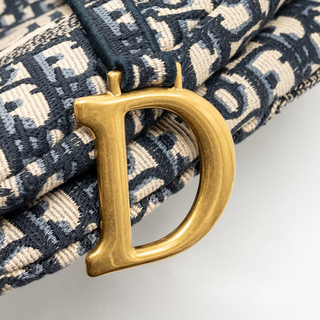 DIOR MEDIUM SADDLE BAG OBLIQUE EMBROIDERY CANVAS BLUE GHW