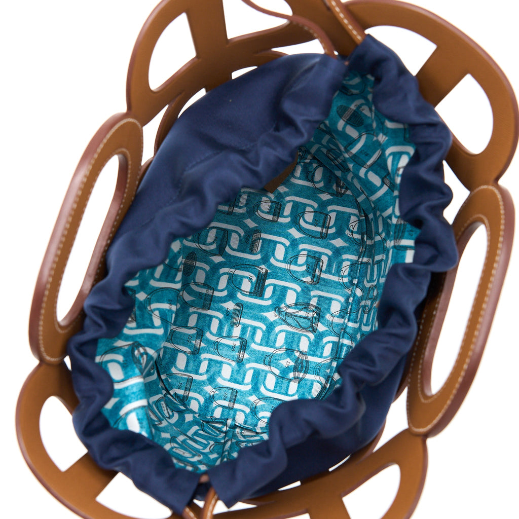 HERMES CHAINE D’ANCRE CABAS MADAME LEATHER GOLD / BLUE MARINE