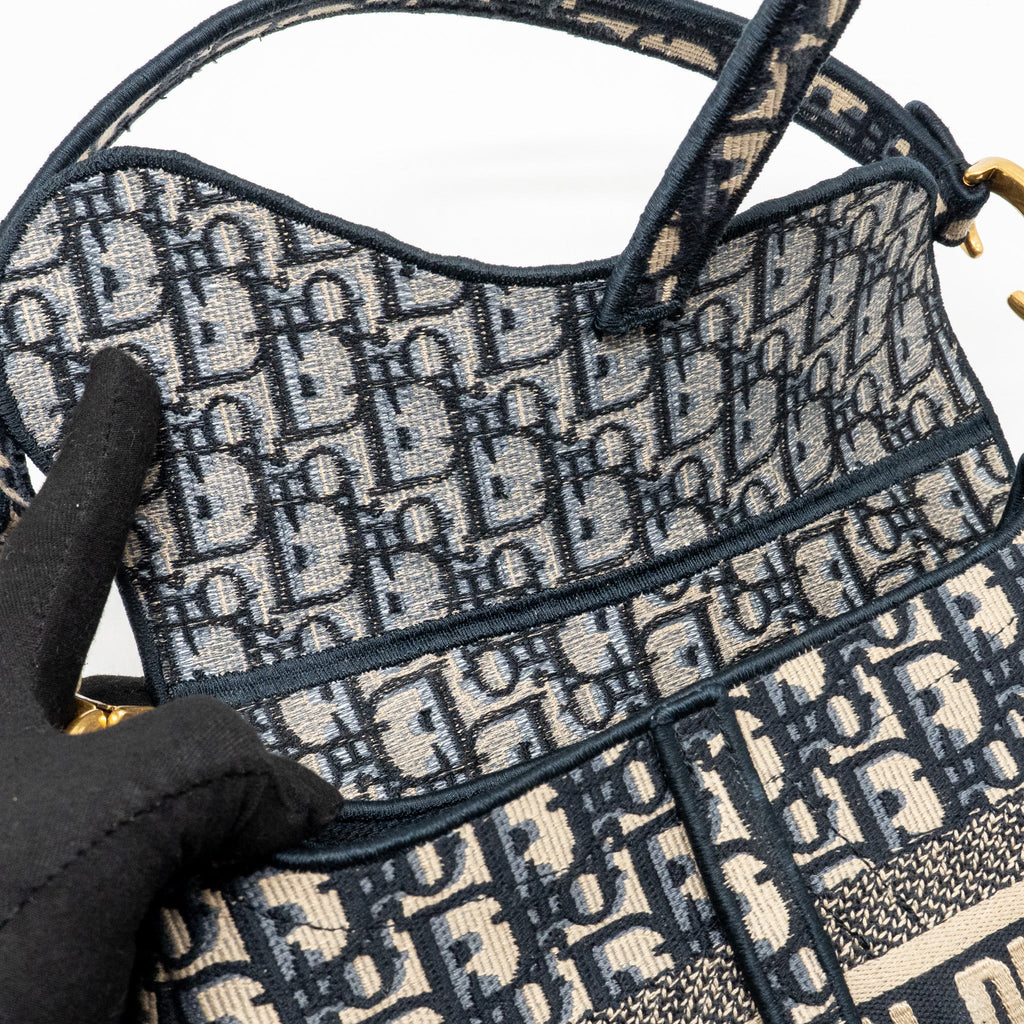 DIOR MEDIUM SADDLE BAG OBLIQUE EMBROIDERY CANVAS BLUE GHW