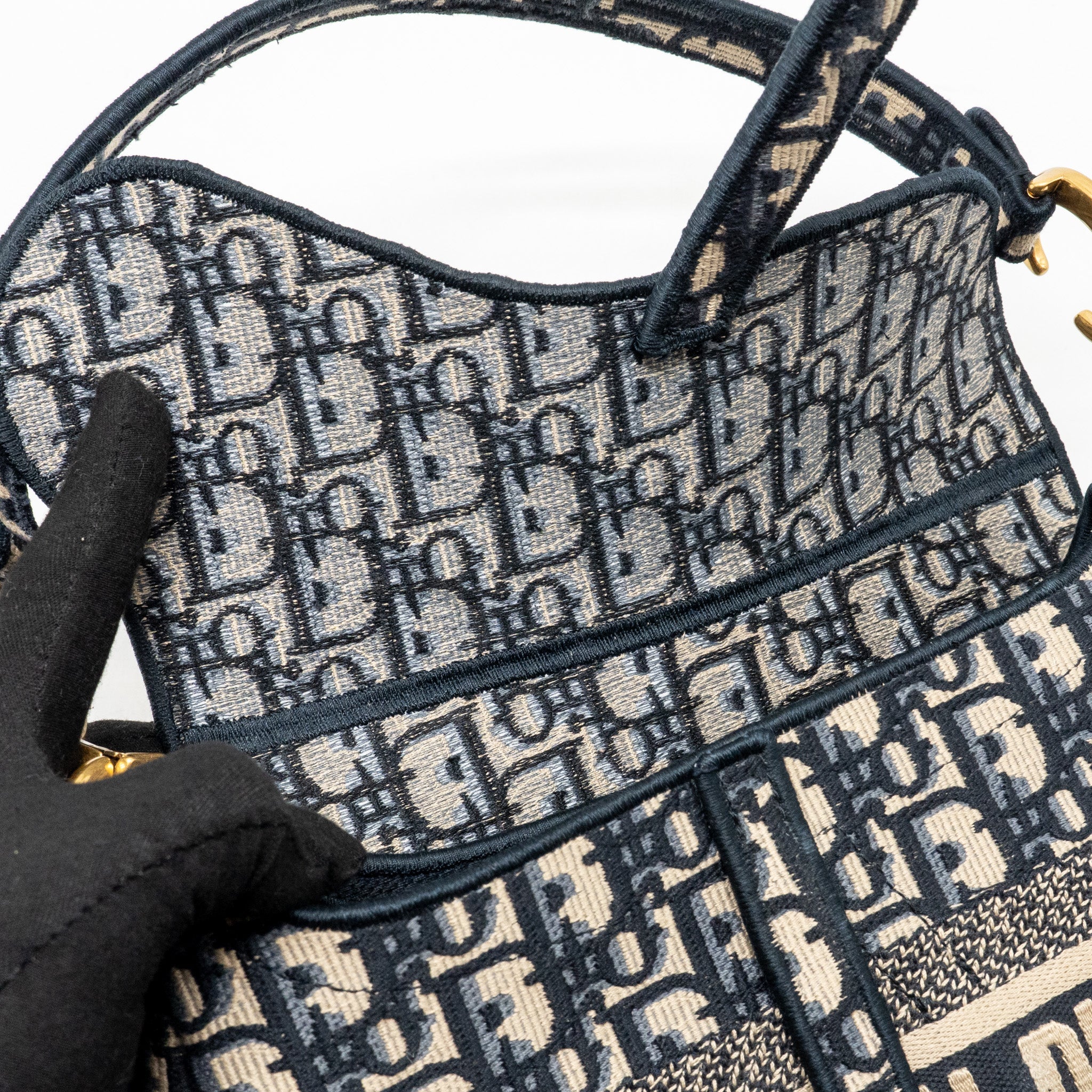 DIOR MEDIUM SADDLE BAG OBLIQUE EMBROIDERY CANVAS BLUE GHW