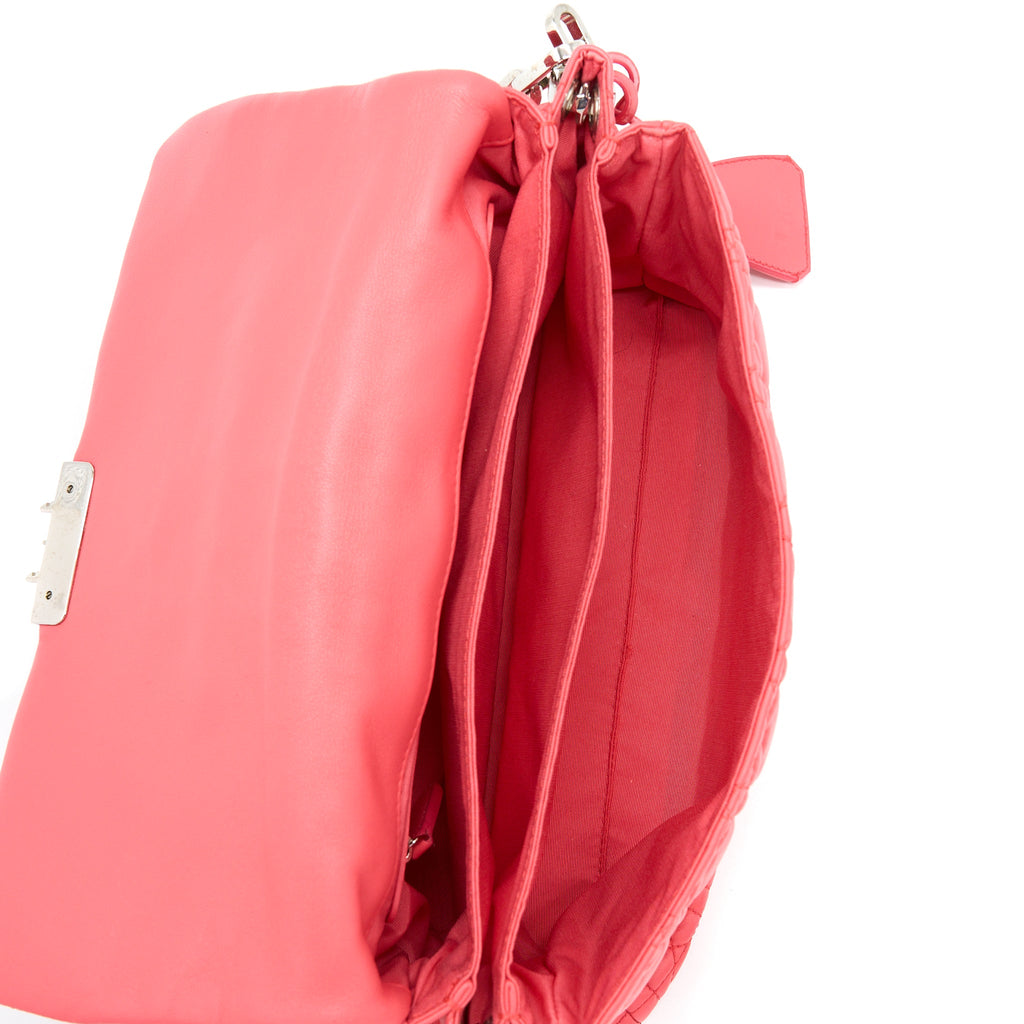DIOR NEW LOCK FLAP SHOULDER BAG LAMBSKIN RED SHW