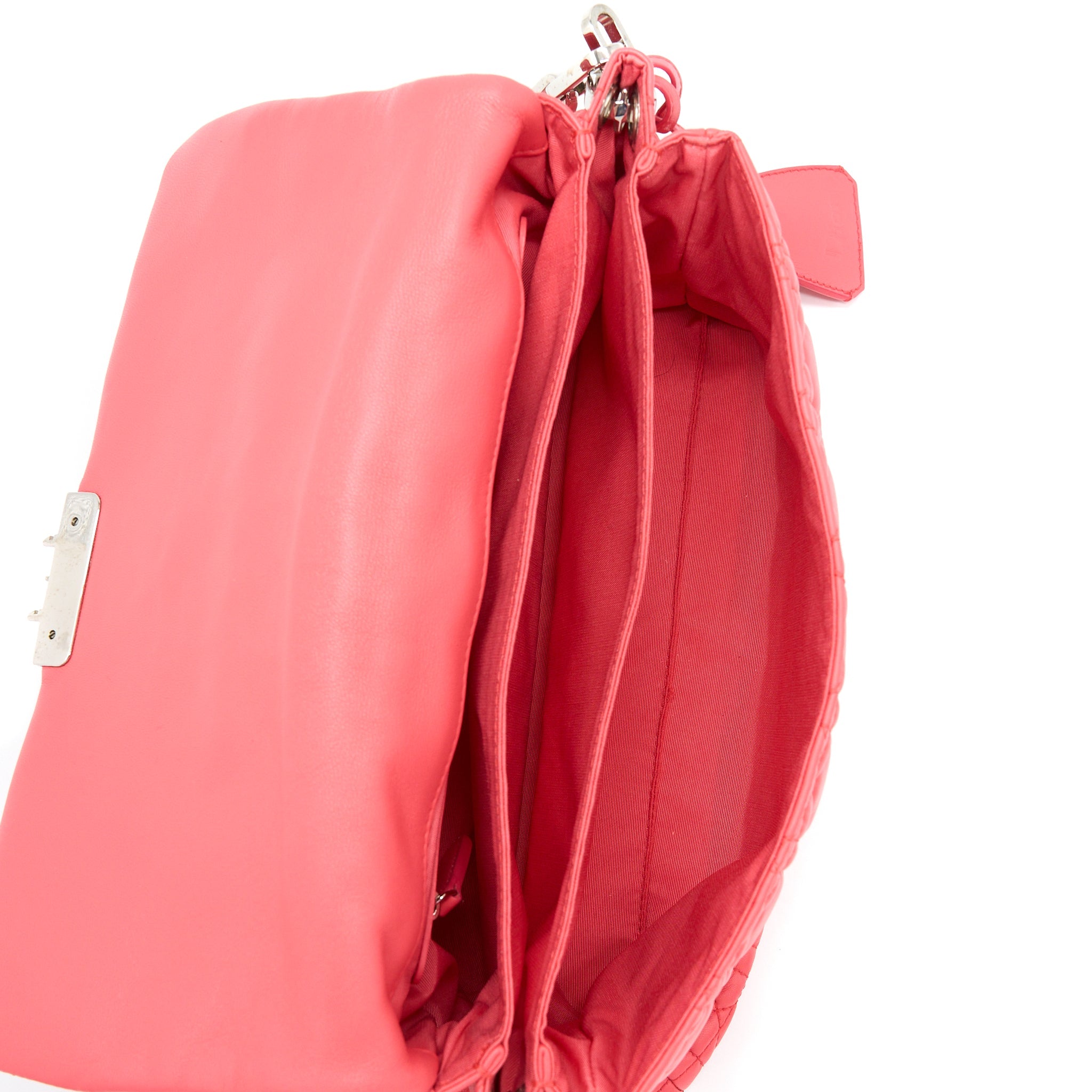 DIOR NEW LOCK FLAP SHOULDER BAG LAMBSKIN RED SHW