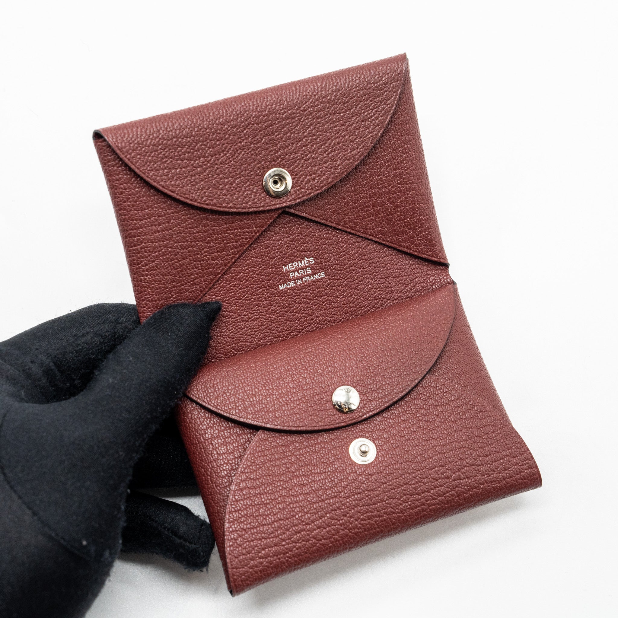 HERMES CALVI DUO CARD HOLDER CHEVRON MYSORE ROUGH H SHW