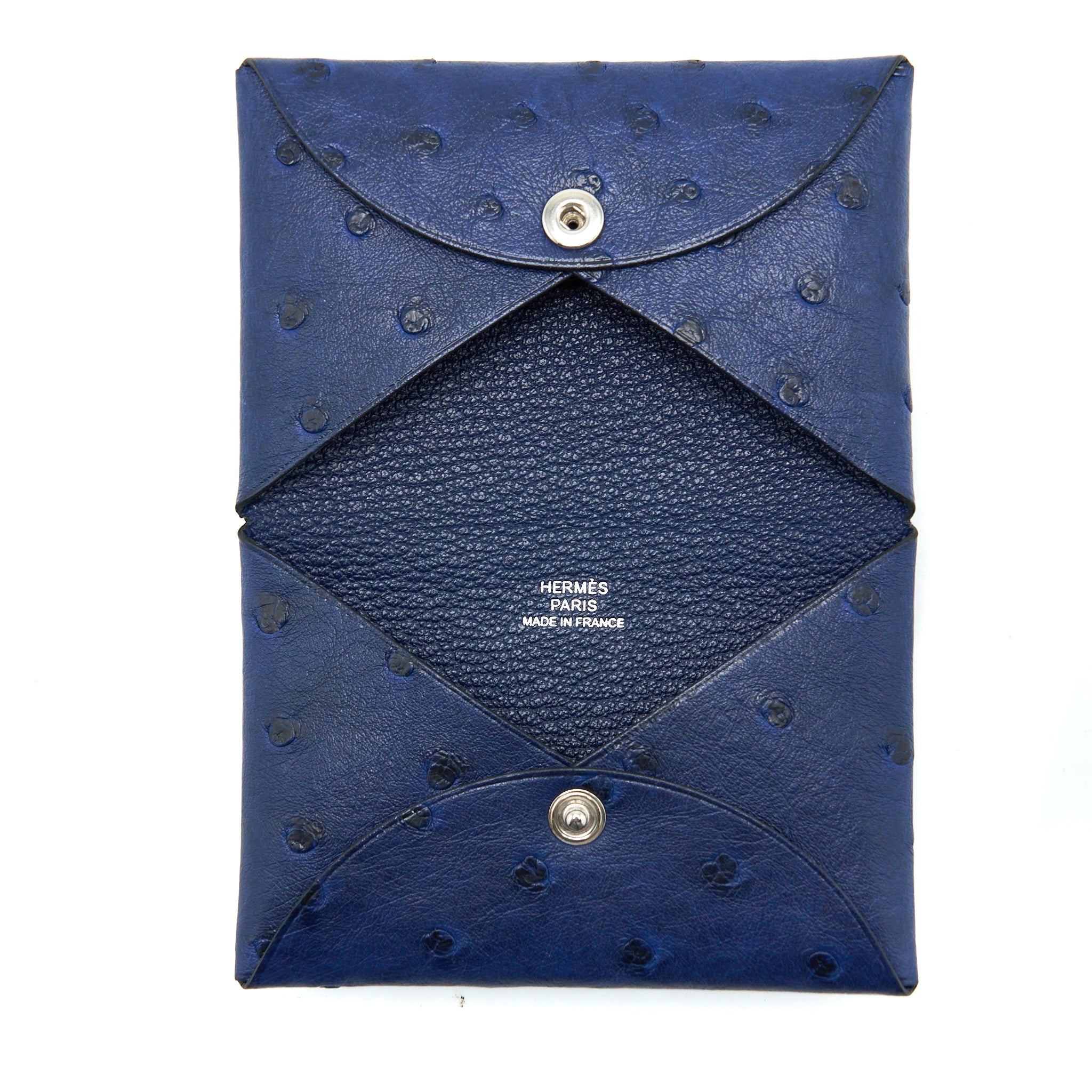 HERMES CALVI CARD HOLDER OSTRICH BLUE SHW