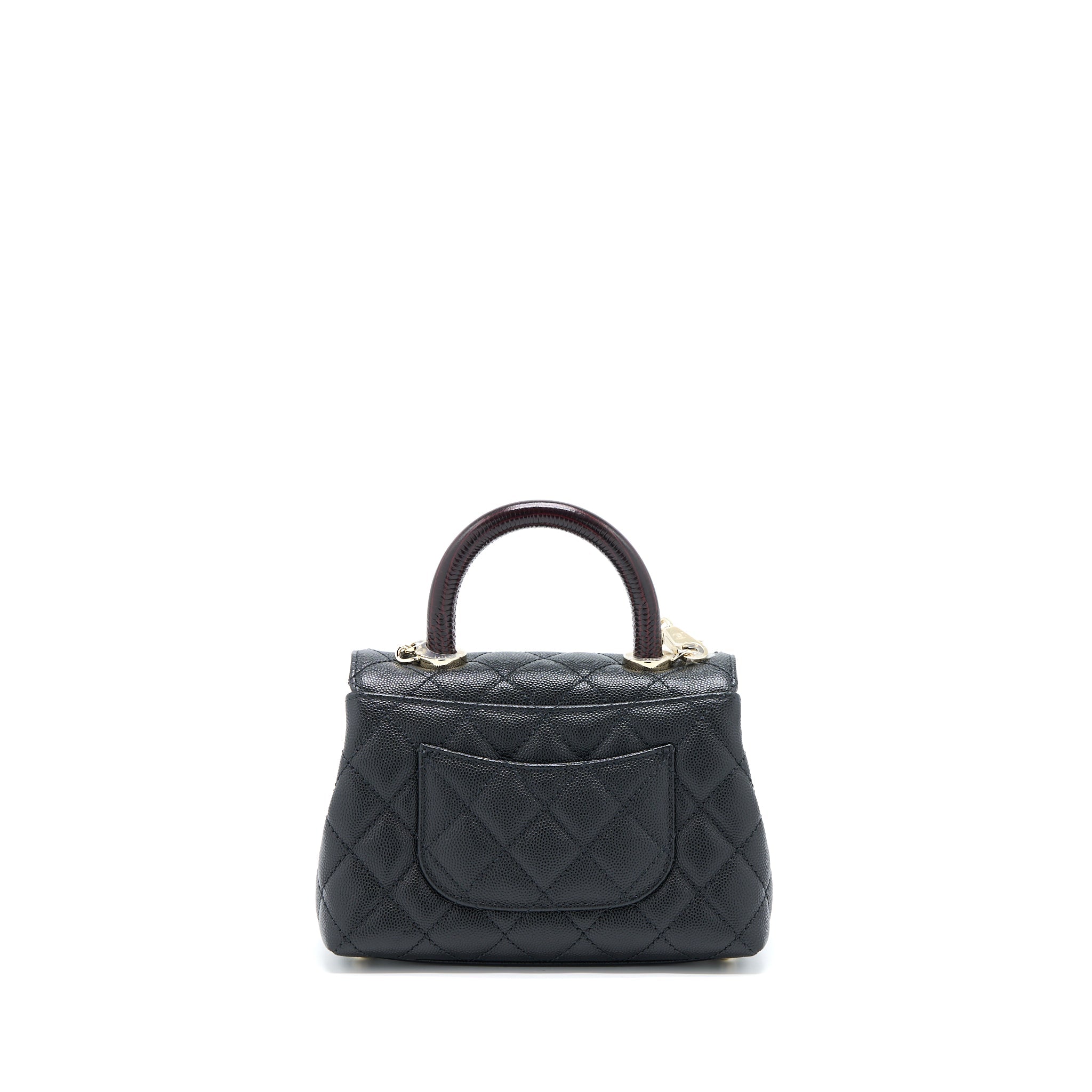 CHANEL MINI COCO HANDLE BAG WITH DARK RED HANDLE CAVIAR BLACK LGHW(MICROCHIP)