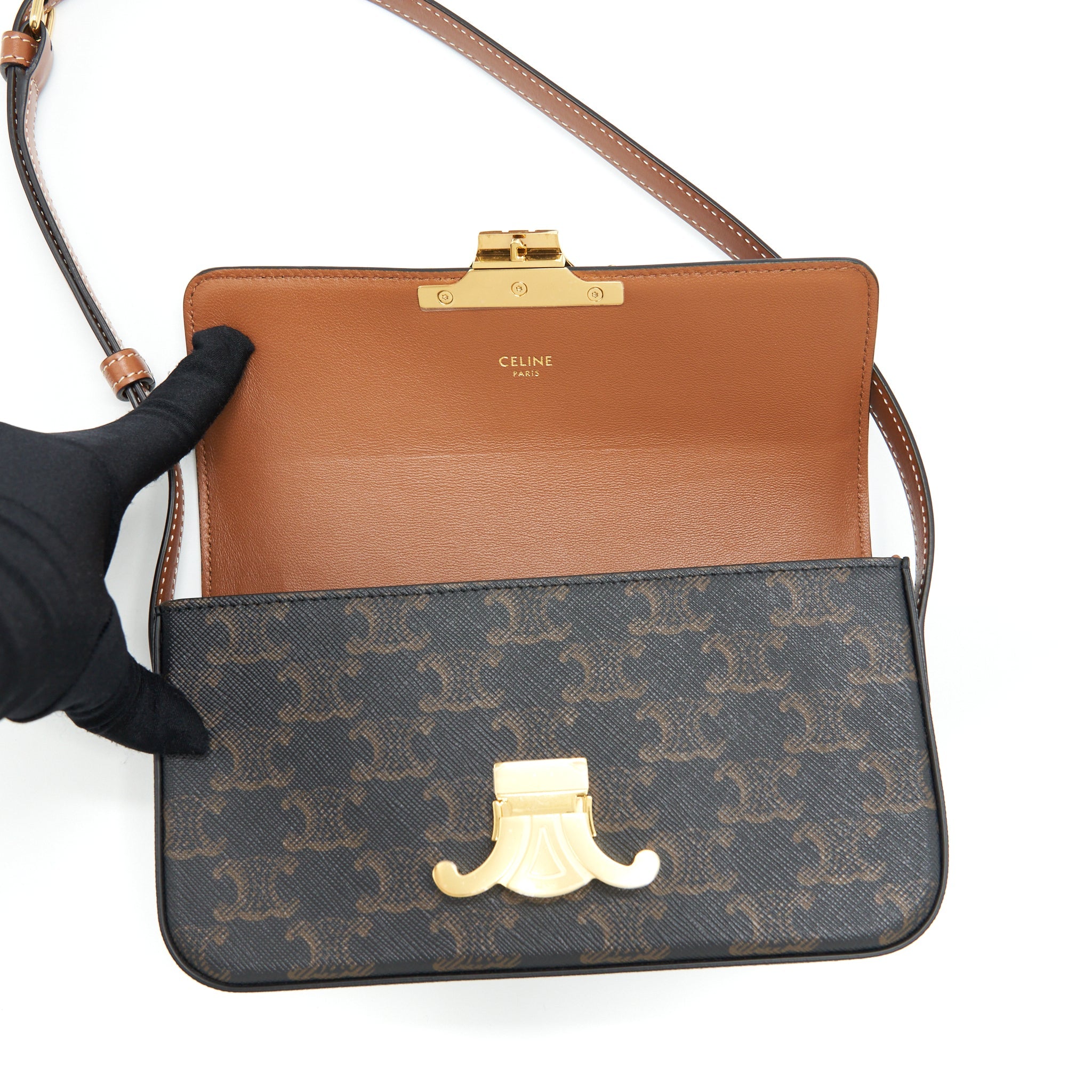 CELINE TRIOMPHE SHOULDER BAG TRIOMPHE CANVAS/CALFSKIN TAN GHW