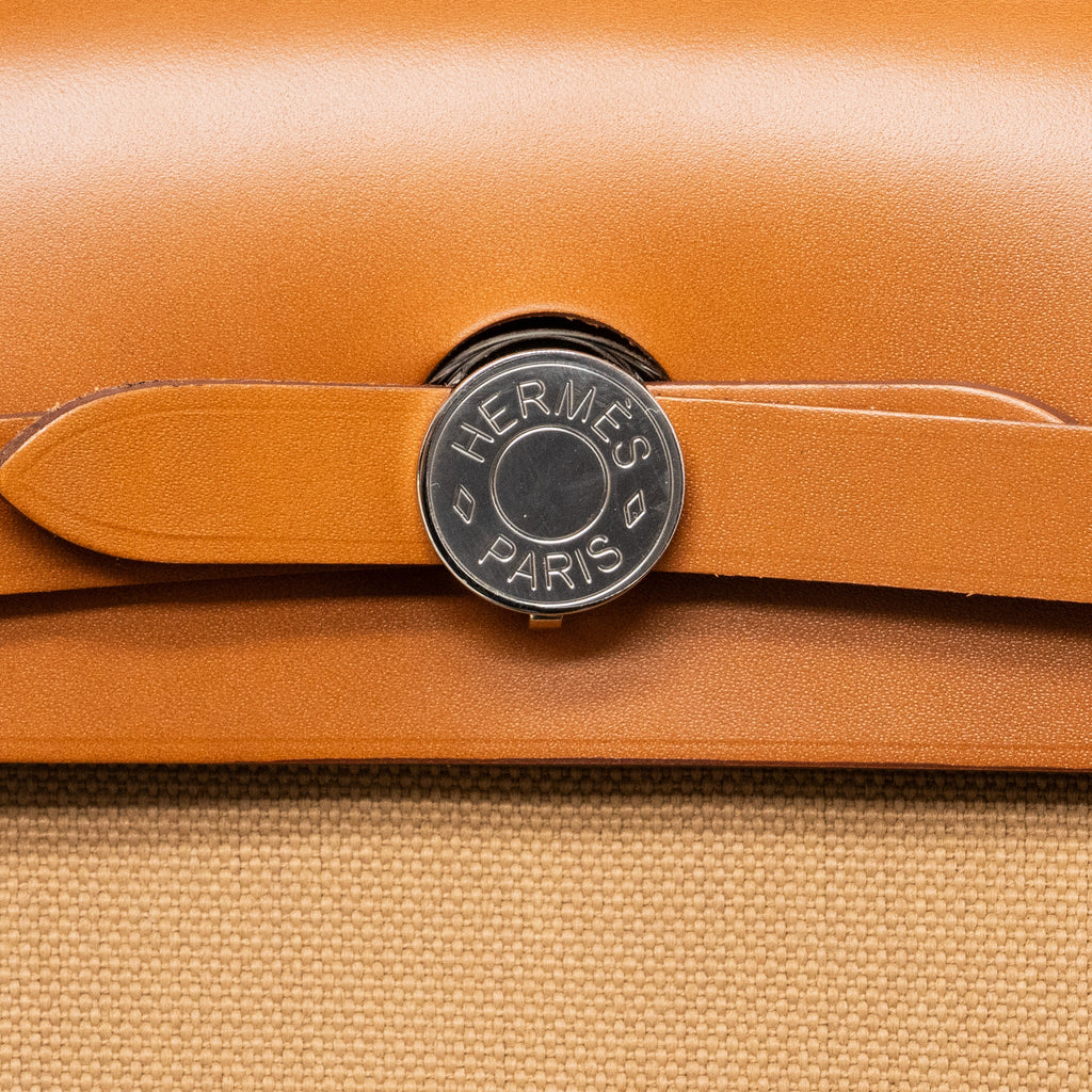 HERMES HERBAG 31 ZIP BAG CANVAS/HUNTER CHAI/FAUVE SHW