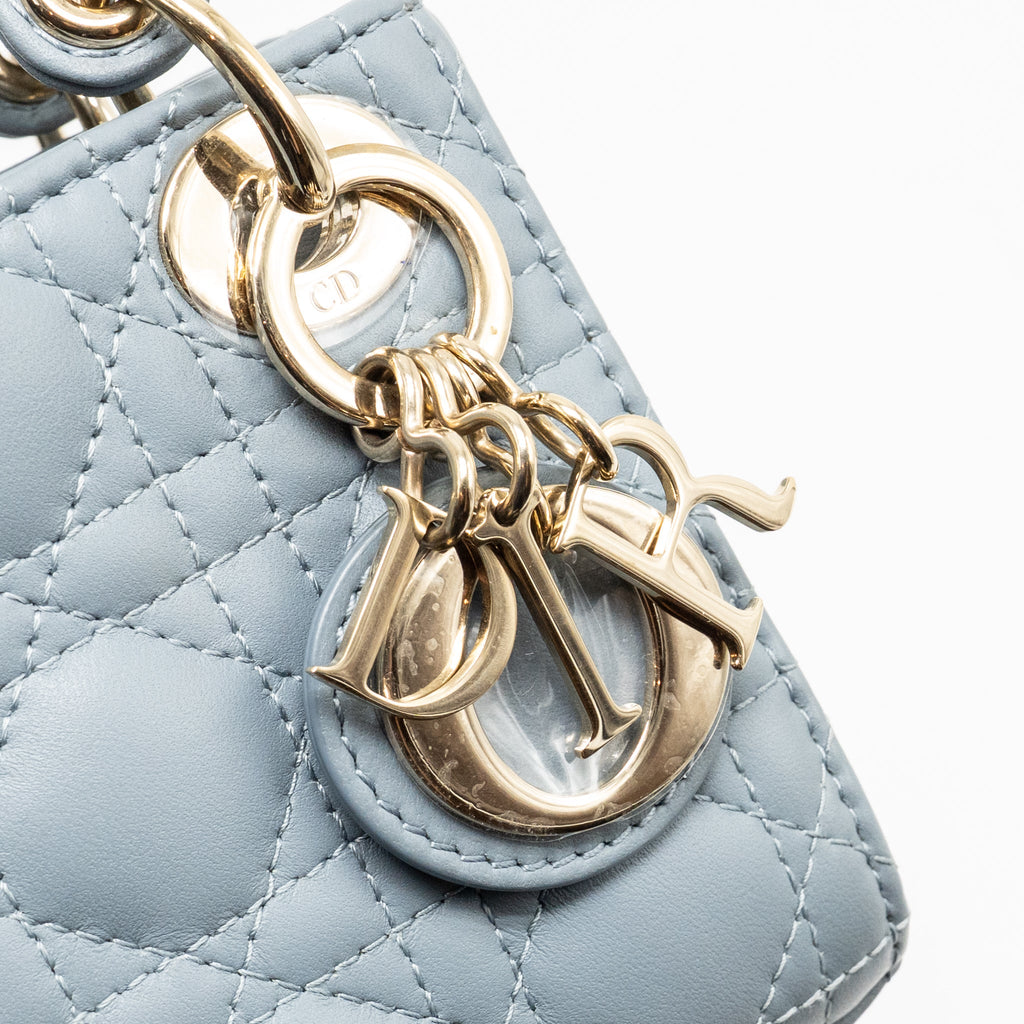 DIOR MICRO LADY DIOR CANNAGE LAMBSKIN GREY LGHW