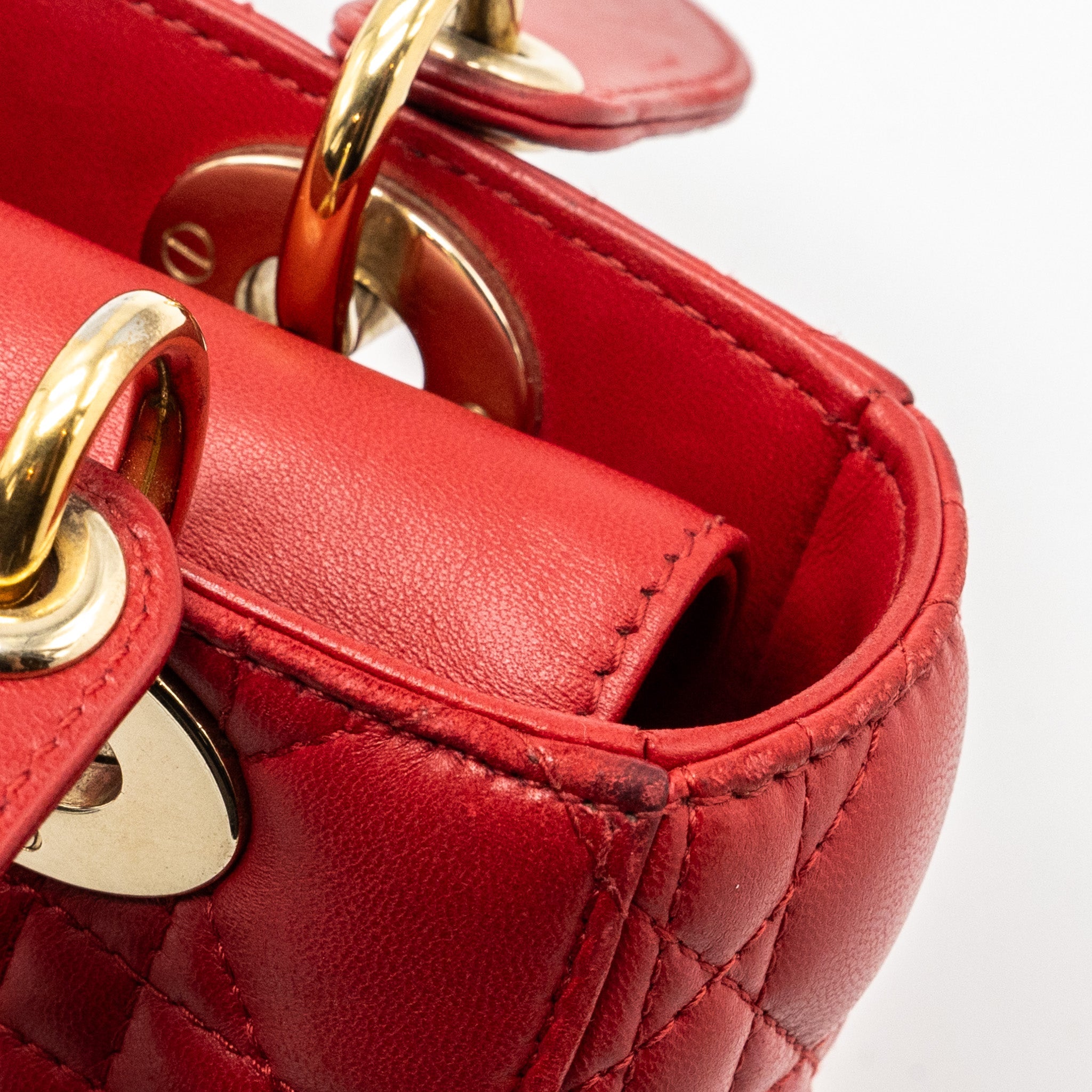 DIOR SMALL LADY DIOR LAMBSKIN RED WITH GHW