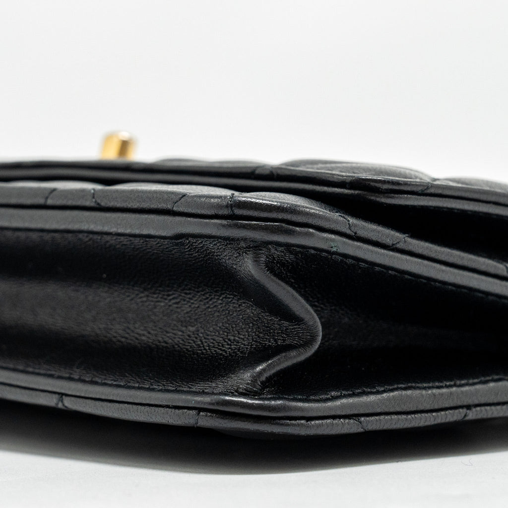 CHANEL PEARL CRUSH WALLET ON CHAIN LAMBSKIN BLACK GHW (MICROCHIP)