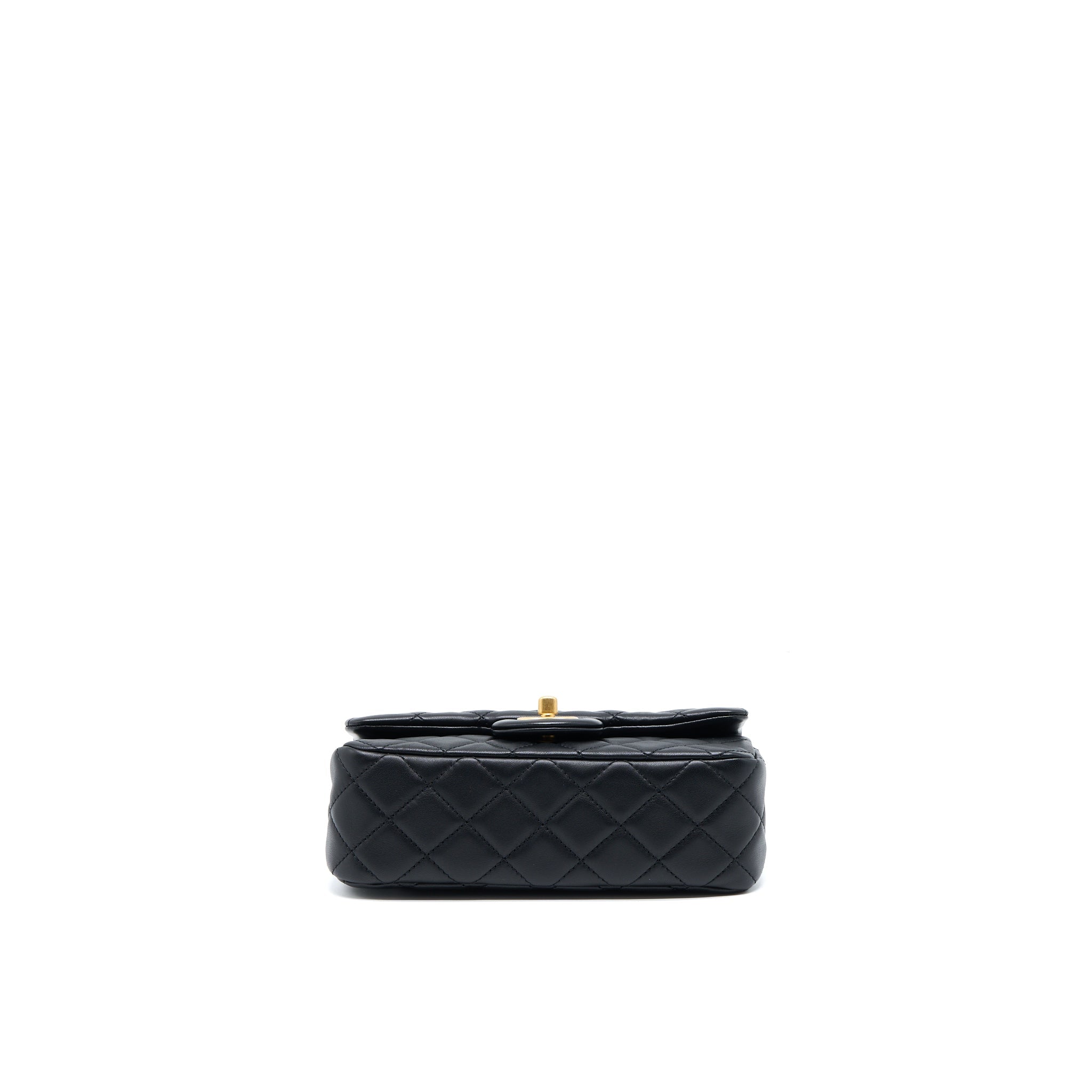 CHANEL PEARL CRUSH MINI RECTANGULAR FLAP BAG LAMBSKIN BLACK GHW (MICROCHIP)