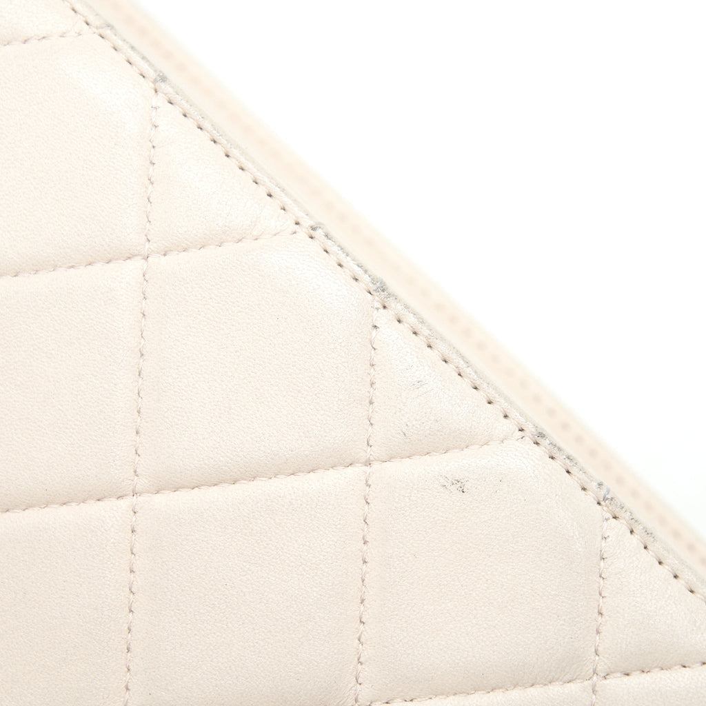 CHANEL CC LOGO FLAP BAG WITH CHAIN QUILTED LAMBSKIN IVORY WHITE