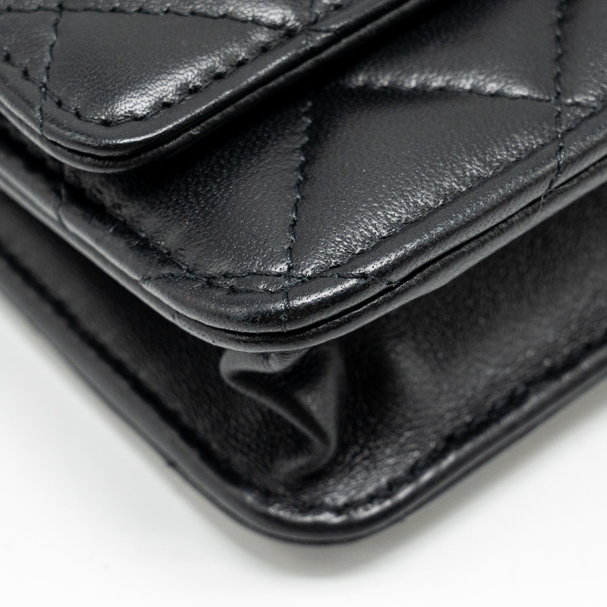 CHANEL PEARL CRUSH WALLET ON CHAIN LAMBSKIN BLACK GHW (MICROCHIP)