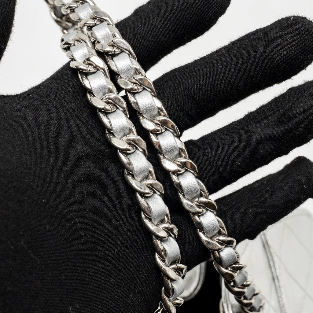 CHANEL MINI 25 BAG METALLIC GRAINED CALFSKIN SILVER SHW (MICROCHIP)
