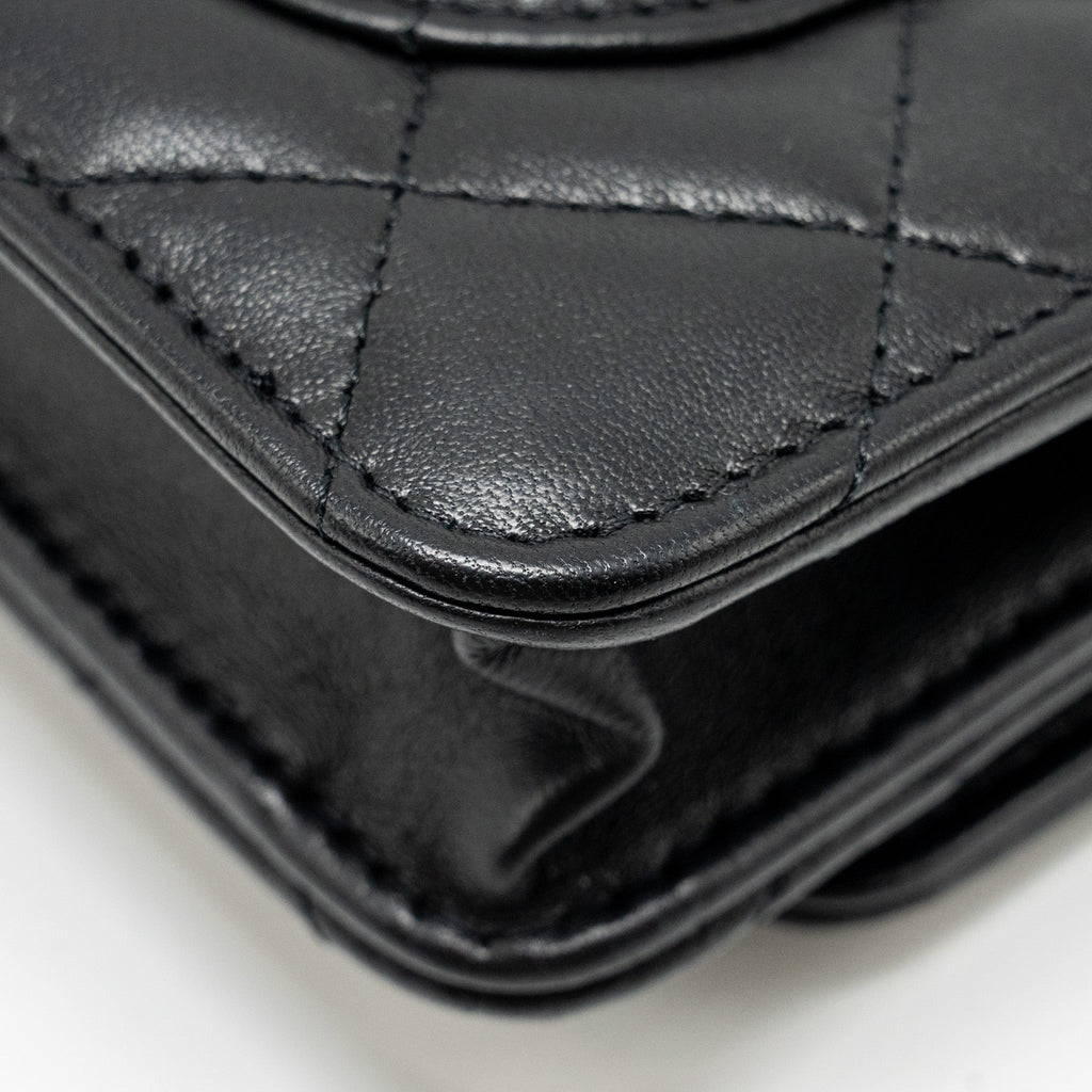 CHANEL PEARL CRUSH WALLET ON CHAIN LAMBSKIN BLACK GHW (MICROCHIP)