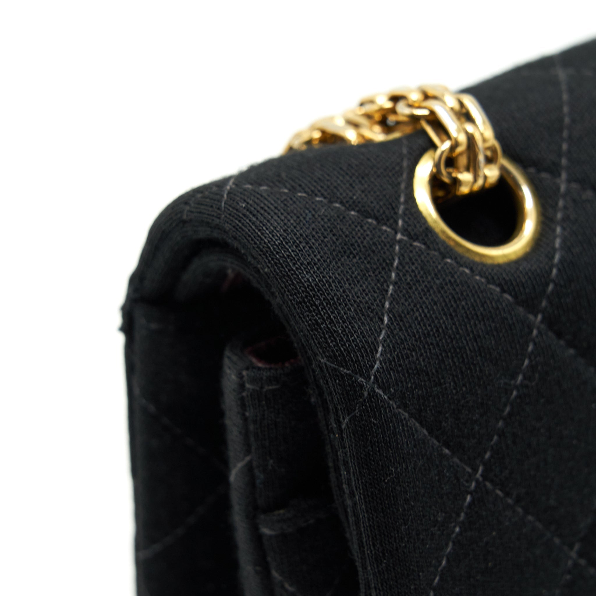 CHANEL VINTAGE SMALL CLASSIC FLAP BAG FABRIC BLACK RUTHENIUM GHW