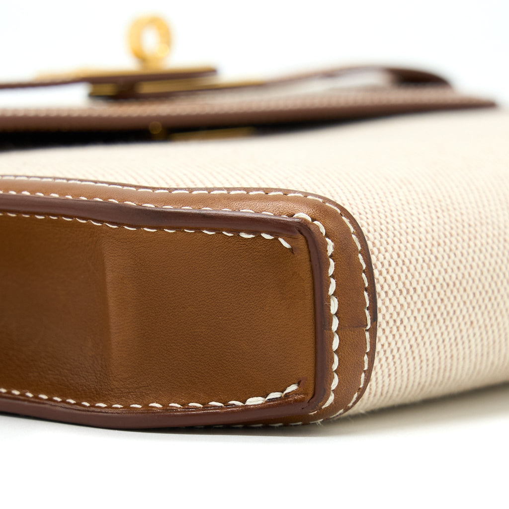 HERMES POCHETTE KELLY DEPECHES 25 CANVAS/BARENIA ECRU BEIGE/FAUVE GHW