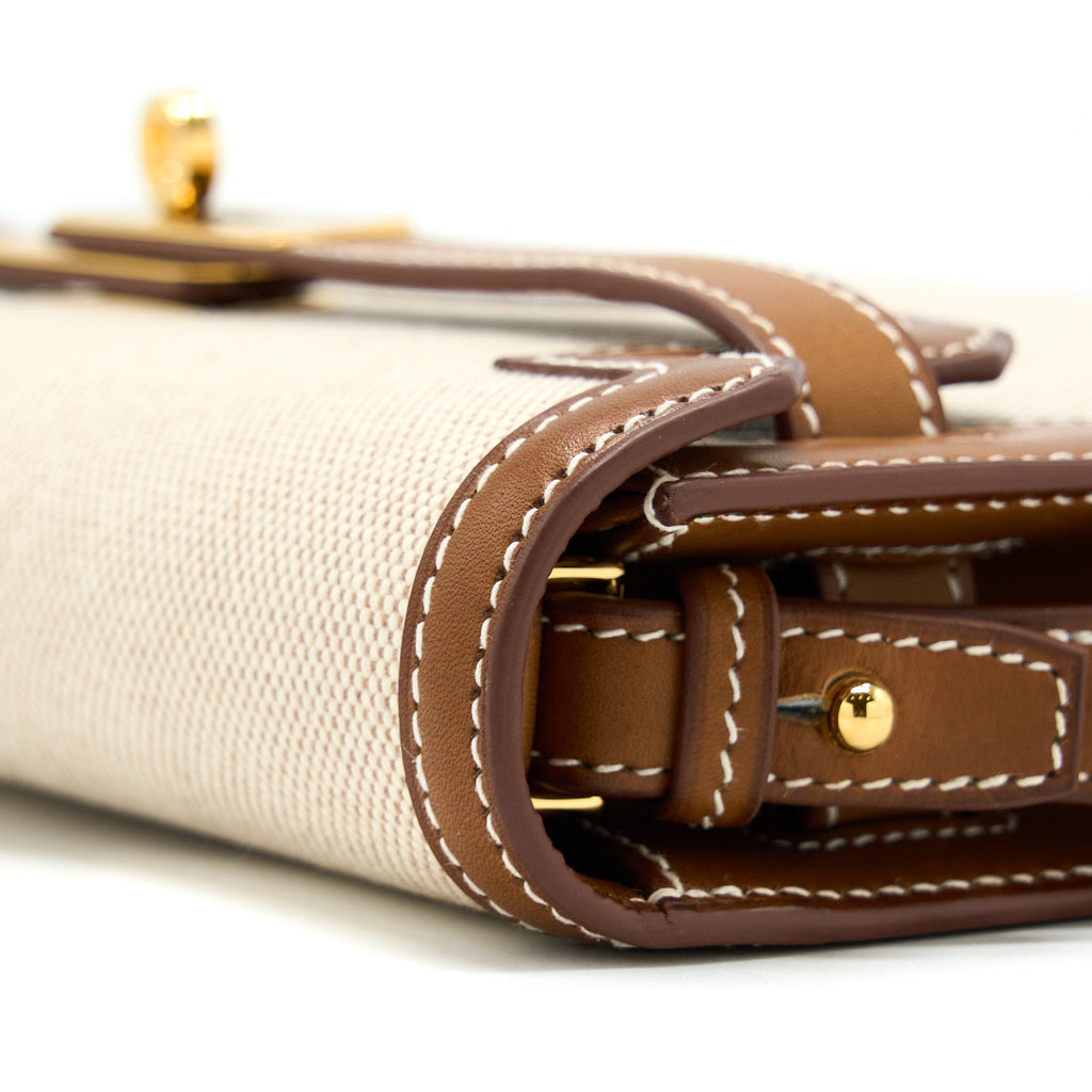 HERMES POCHETTE KELLY DEPECHES 25 CANVAS AND BARENIA, ECRU/ BEIGE / FAUVE GHW