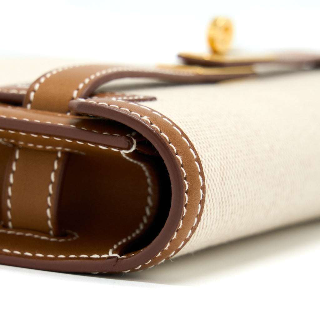 HERMES POCHETTE KELLY DEPECHES 25 CANVAS/BARENIA ECRU BEIGE/FAUVE GHW