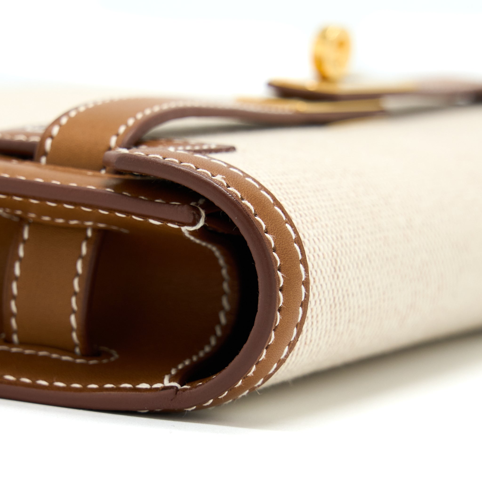 HERMES POCHETTE KELLY DEPECHES 25 CANVAS/BARENIA ECRU BEIGE/FAUVE GHW