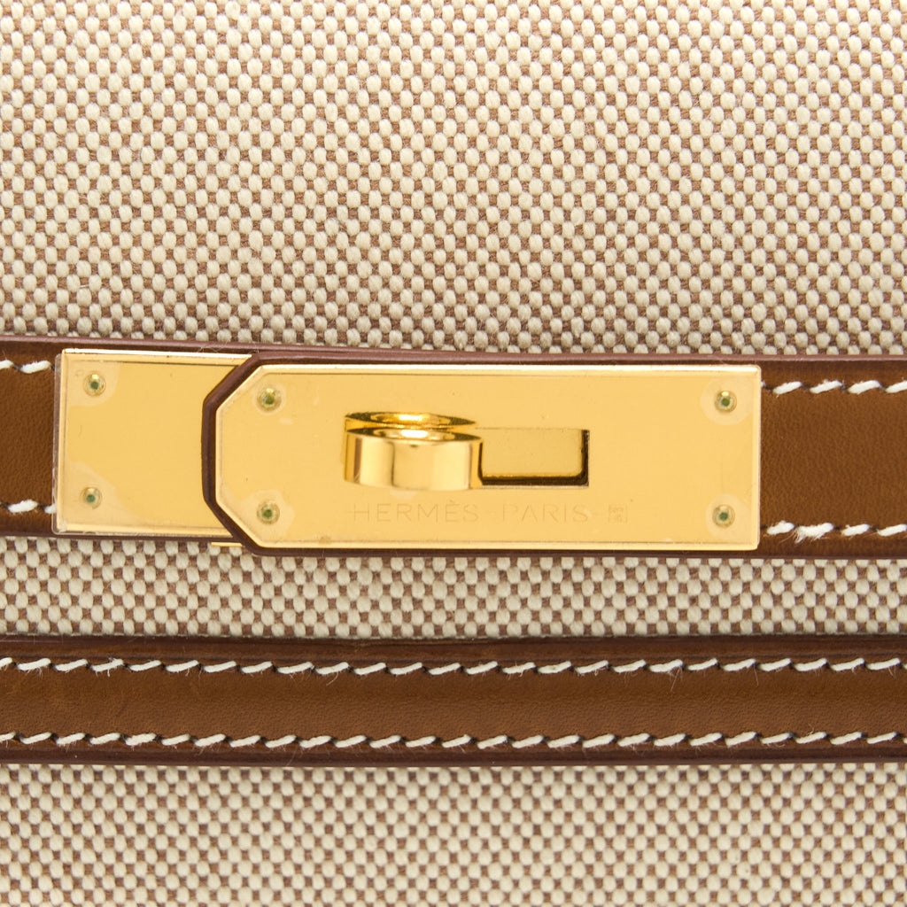 HERMES POCHETTE KELLY DEPECHES 25 CANVAS AND BARENIA, ECRU/ BEIGE / FAUVE GHW
