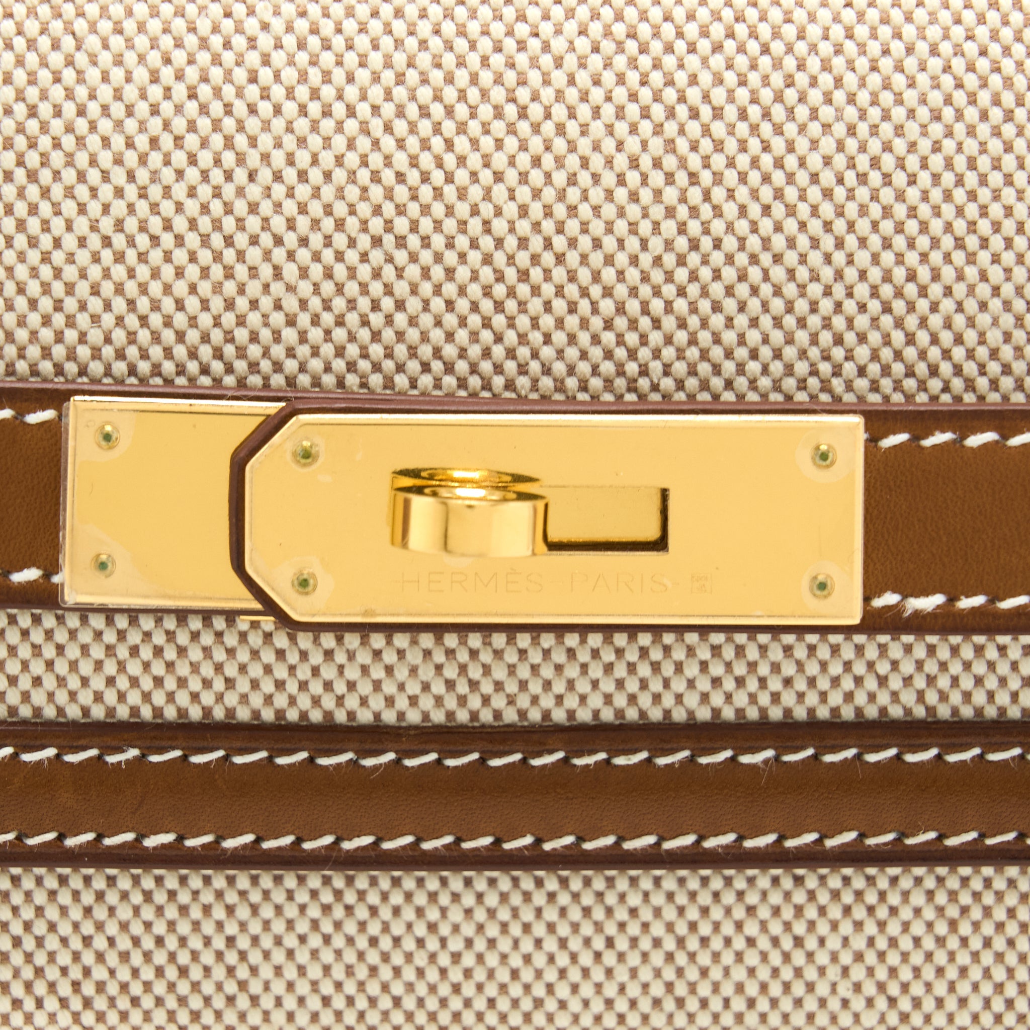 HERMES POCHETTE KELLY DEPECHES 25 CANVAS AND BARENIA, ECRU/ BEIGE / FAUVE GHW