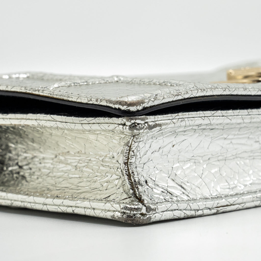 DIOR MINI DIORAMA BAG LEATHER METALLIC SILVER LGHW