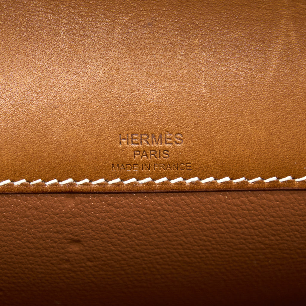 HERMES POCHETTE KELLY DEPECHES 25 CANVAS AND BARENIA, ECRU/ BEIGE / FAUVE GHW