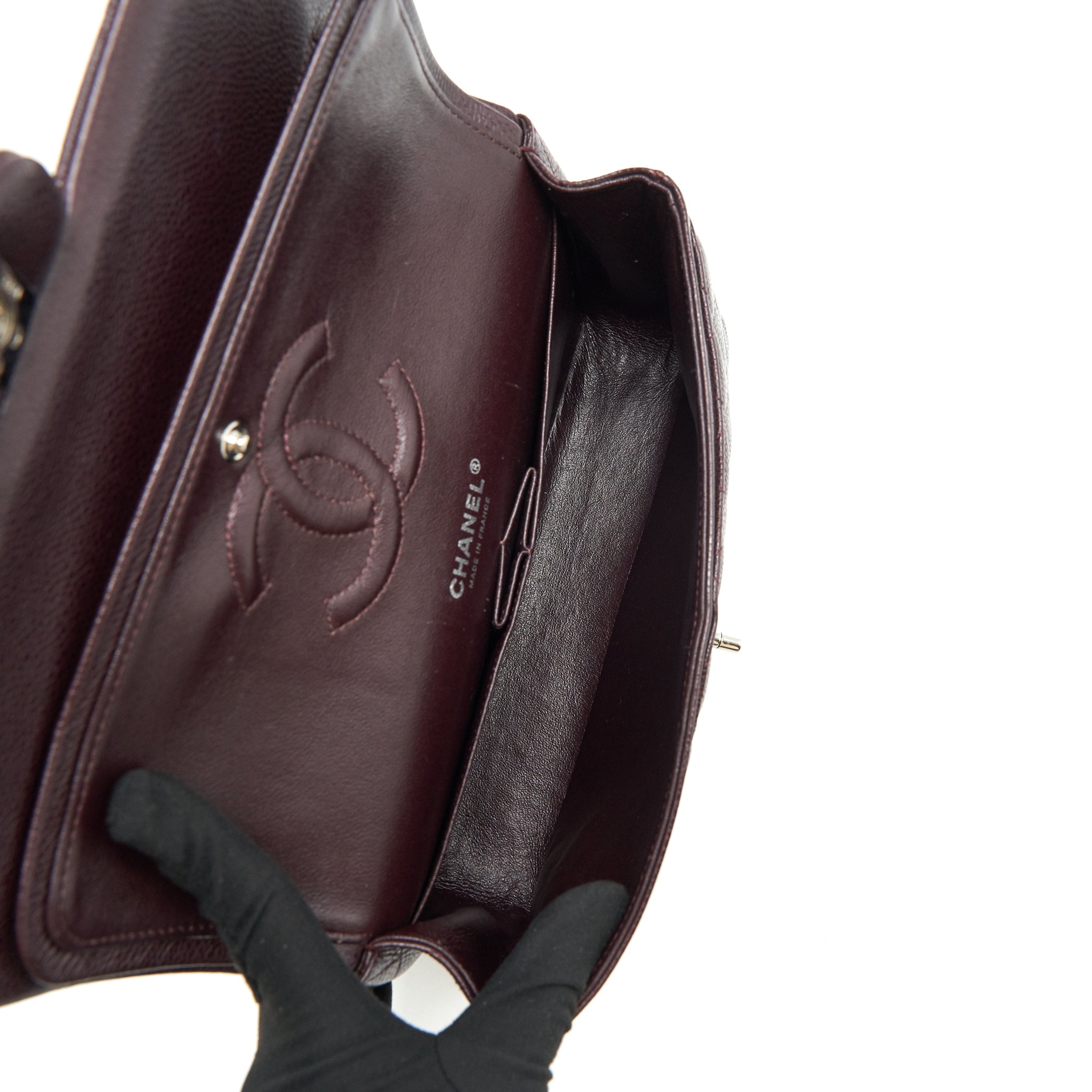 CHANEL MEDIUM CLASSIC DOUBLE FLAP BAG CAVIAR BURGUNDY SHW