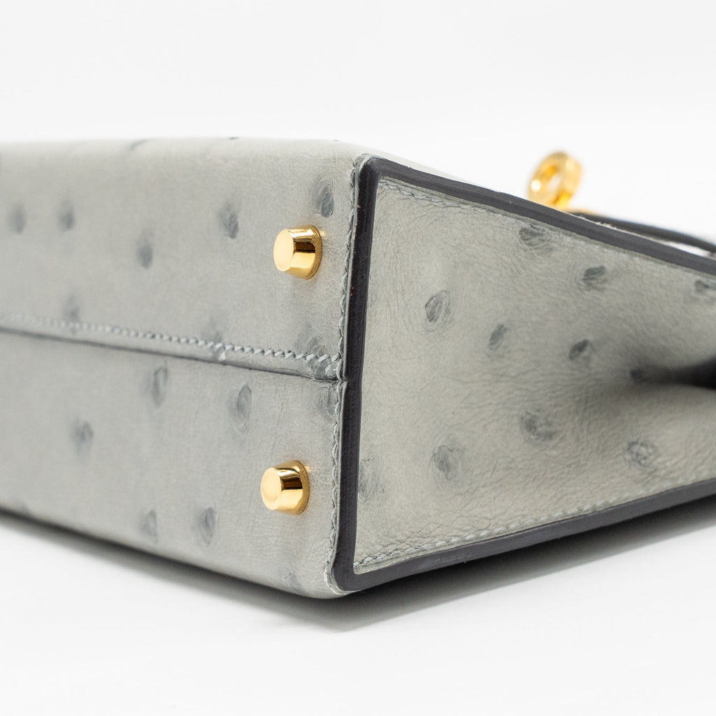 HERMES MINI KELLY II OSTRICH BLUE GLAZIER GHW