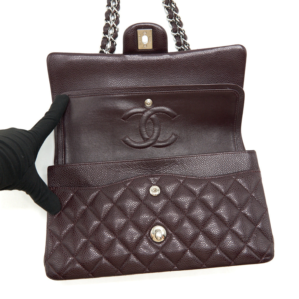 CHANEL MEDIUM CLASSIC DOUBLE FLAP BAG CAVIAR BURGUNDY SHW