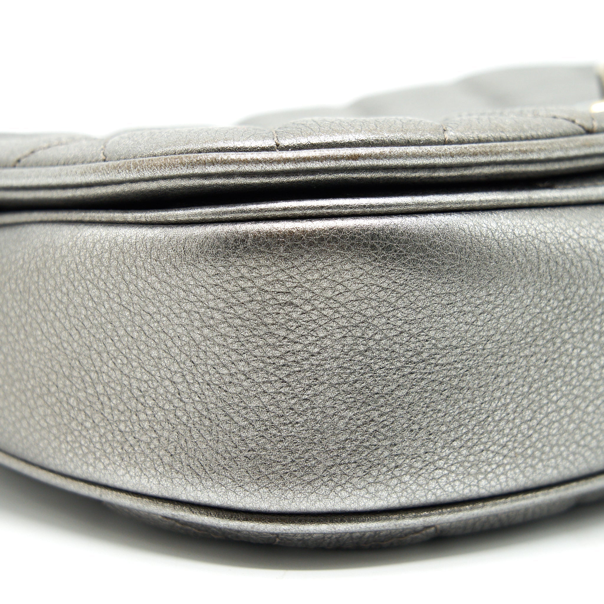 CHANEL CC LOGO QUILTED CALFSKIN FLAP BAG IN METALLIC DARK GREY