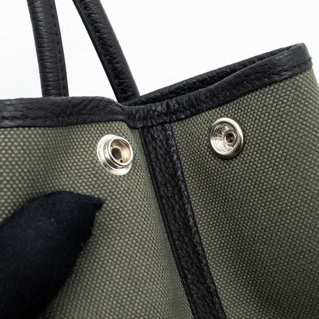 HERMES GARDEN PARTY 30 TOILE MILITAIRE/NEGONDA VERT DE GRIS/BLACK SHW