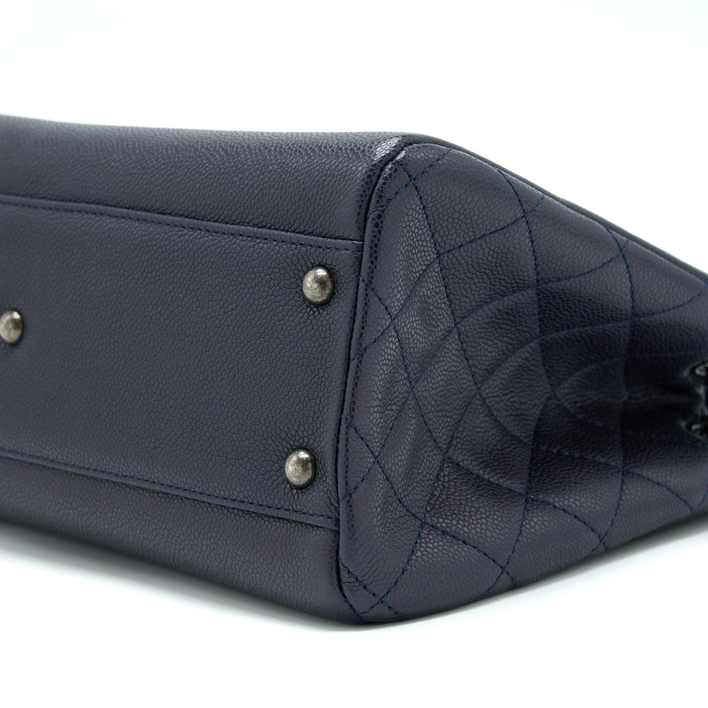 CHANEL TOTE BAG CAVIAR NAVY RUTHENIUM HARDWARE