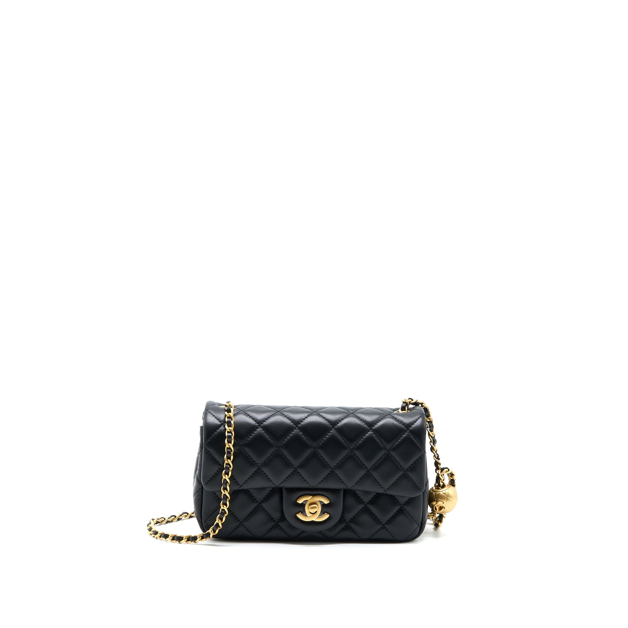 CHANEL PEARL CRUSH MINI RECTANGULAR LAMBSKIN BLACK BRUSHED GHW (MICROCHIP)