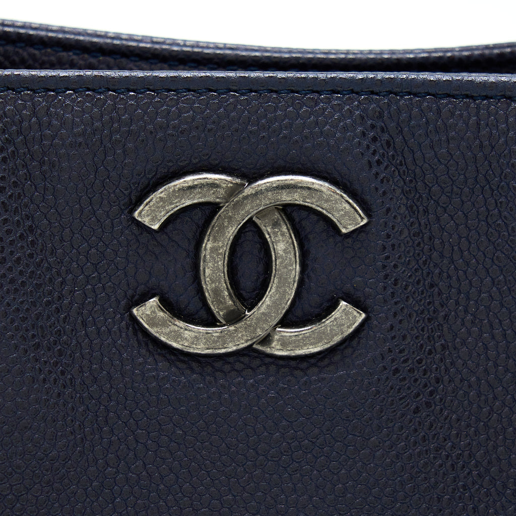 CHANEL TOTE BAG CAVIAR NAVY RUTHENIUM HARDWARE