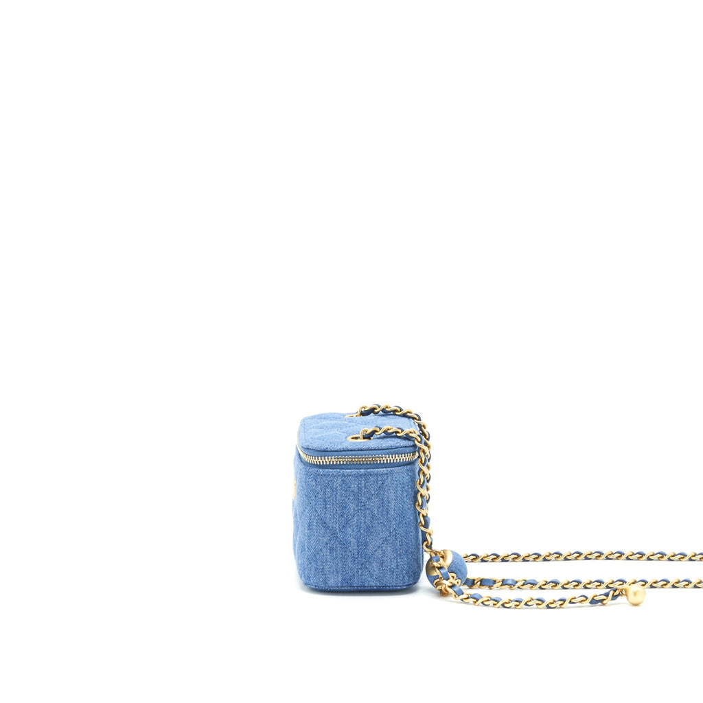CHANEL 22C PEARL CRUSH MINI VANITY WITH CHAIN DENIM GHW