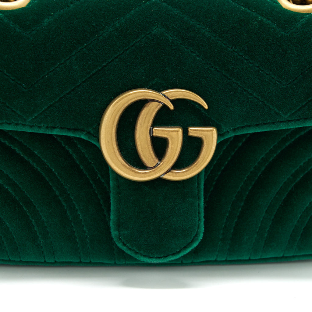 GUCCI MINI MARMONT BAG VELVET GREEN GHW