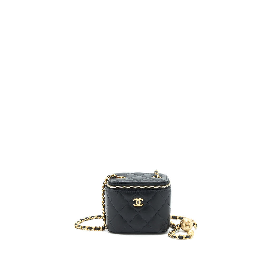 CHANEL 22C PEARL CRUSH MINI VANITY WITH CHAIN LAMBSKIN BLACK GHW